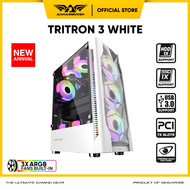 Casing PC Gaming Armaggeddon Tritron 3 ATX / M-ATX Free 3x Fan ARGB