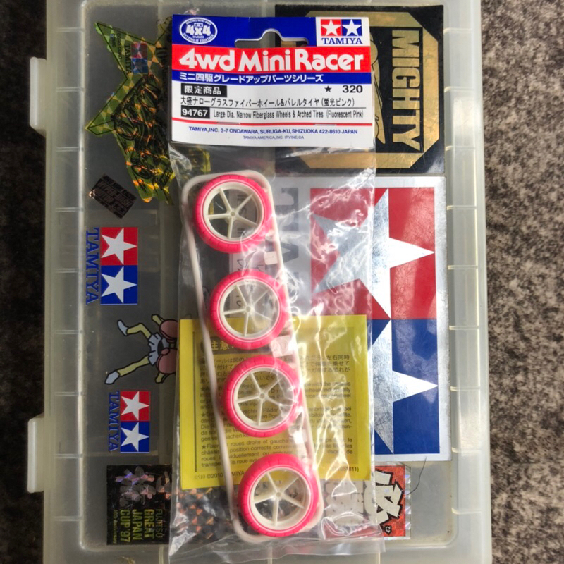 Tamiya 95460 Gomme Rosa E Ruote In Fibra Per Mini 4WD