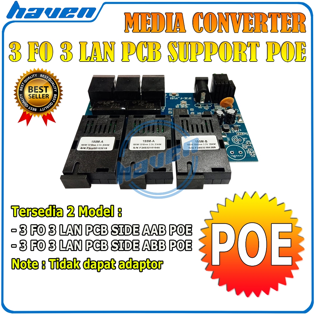 Jual Media Converter 3 FO 3 LAN 3 SC 3 RJ45 3F3E 10/100 Mbps POE PCB ...