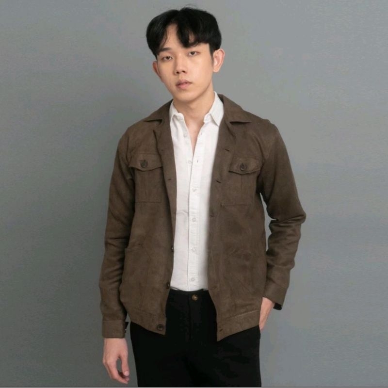 Jual Trucker Jacket - Dark Brown Suede Signore | Shopee Indonesia