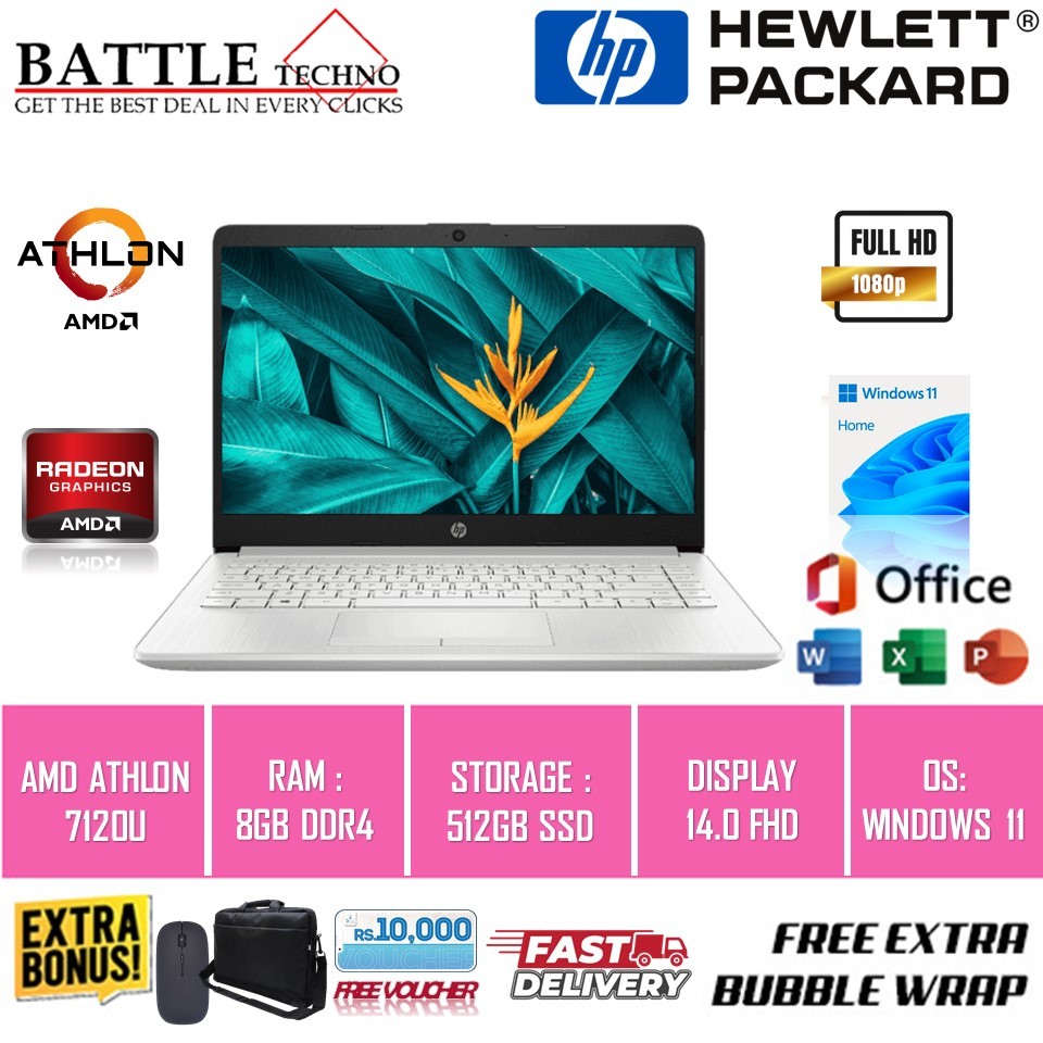 Jual Laptop termurah Hp 14 Amd athlon silver 7120U Ram 8GB Ssd 512GB 14.0 Full Hd Fingerprint