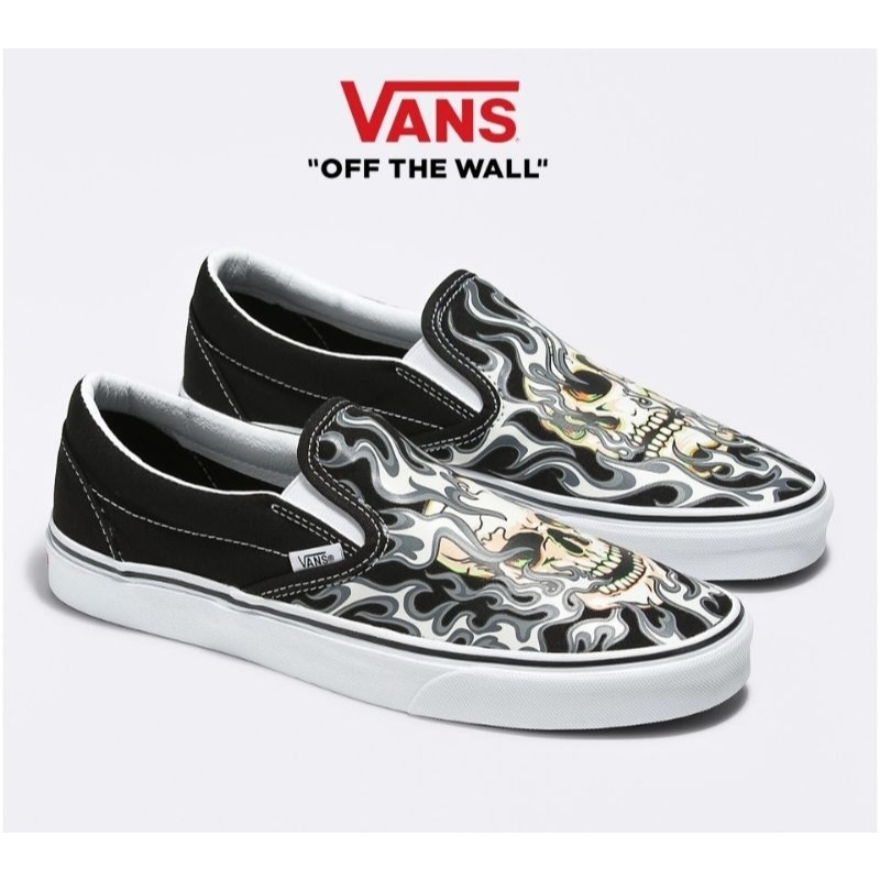 Jual Vans Slip On Skull Flame Black True White Original Shopee Indonesia