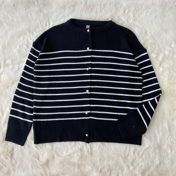 Jual Qinara Cardigan Rajut Stripe Kancing Mutiara Premium | Shopee ...