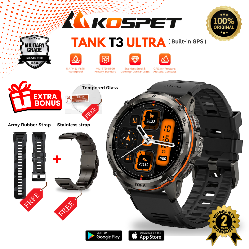 Kospet Tank T3 Ultra Military Smart watch GPS BAROMETER ALTIMETER COMPASS  ATM WATERPROOF