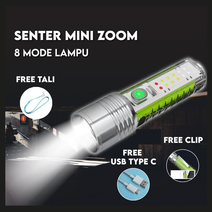 Jual Senter Zoom Mini 8 Mode 500 Lumens 30 watt cahaya PUTIH Strobo ...