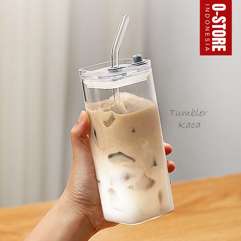 Jual Gelas Tumbler Kaca Sedotan Mug Lucu Bening Gelas Estetik Tumbler Minum Kaca Mug Thermos