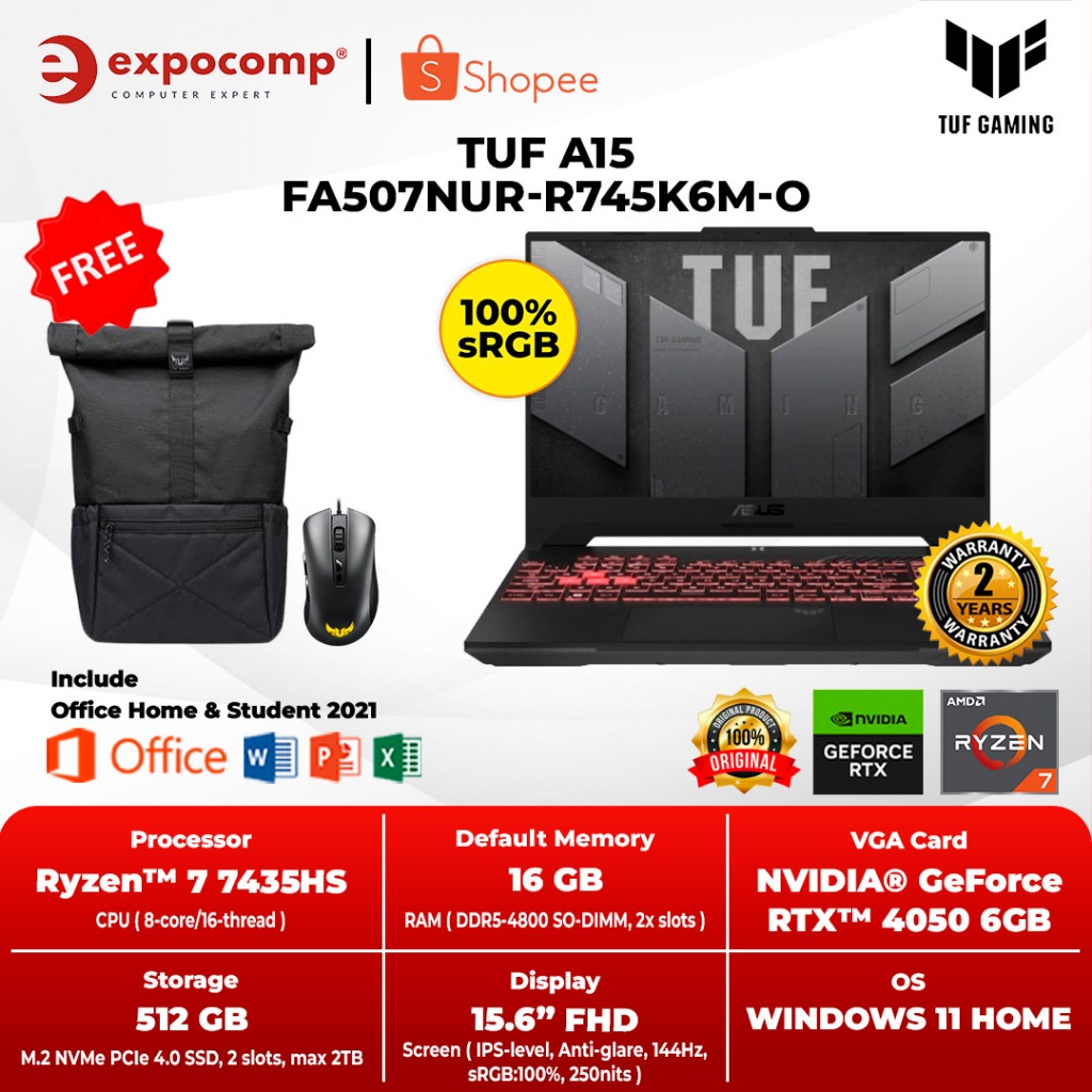 Jual Asus Tuf Gaming A15 Fa507nur R745k6m O Grey Amd Ryzen 7 7435hs Rtx4050 16gb 512gb Win11