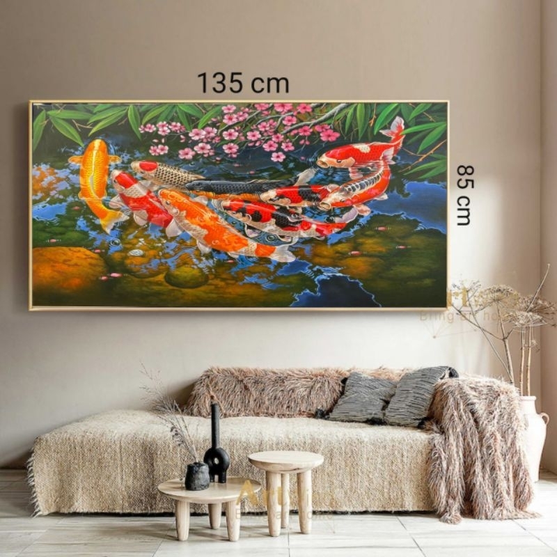 Jual lukisan ikan koi 135x85cm include dengan frame/lukisan kanvas ...