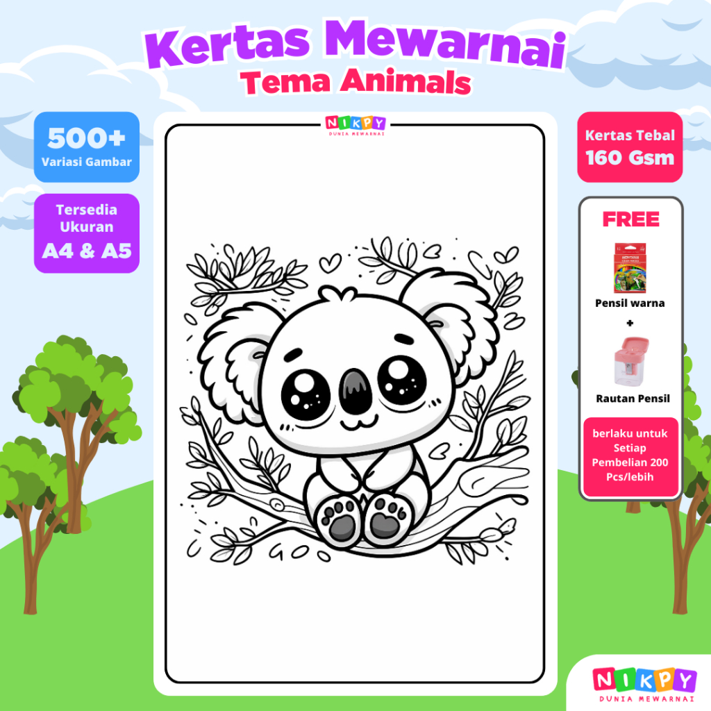 Jual Gambar Mewarnai Hewan Binatang Anak TK SD PAUD - Kertas Mewarnai