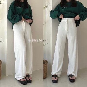 Artary Cozie Pants Rib Knit Pants Highwaist Cullote Celana Kulot Wanita