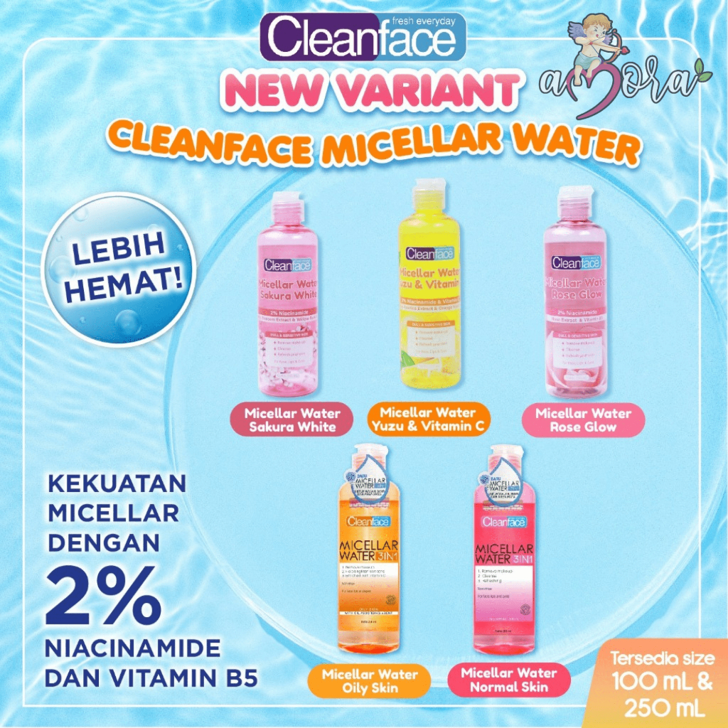 Jual Cleanface Micellar Water All Variants - Amora Cosmetics | Shopee ...