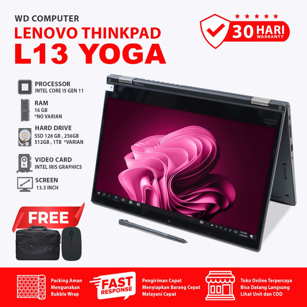 Jual Laptop Lenovo L13 Yoga Touchscreen Core i5 gen 11 Flip 360