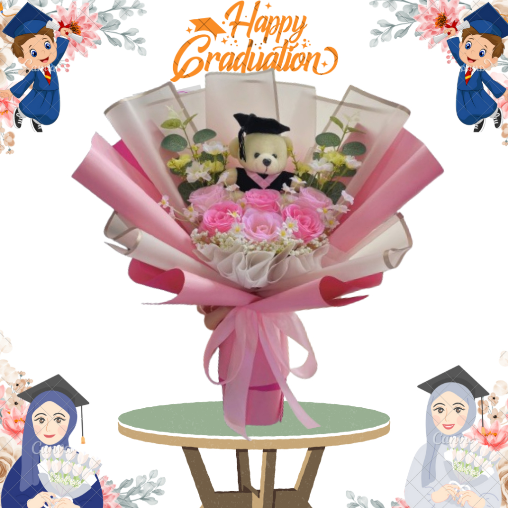 Jual Buket Boneka Wisuda Bunga Artificial Mewah Elegan Bouquet