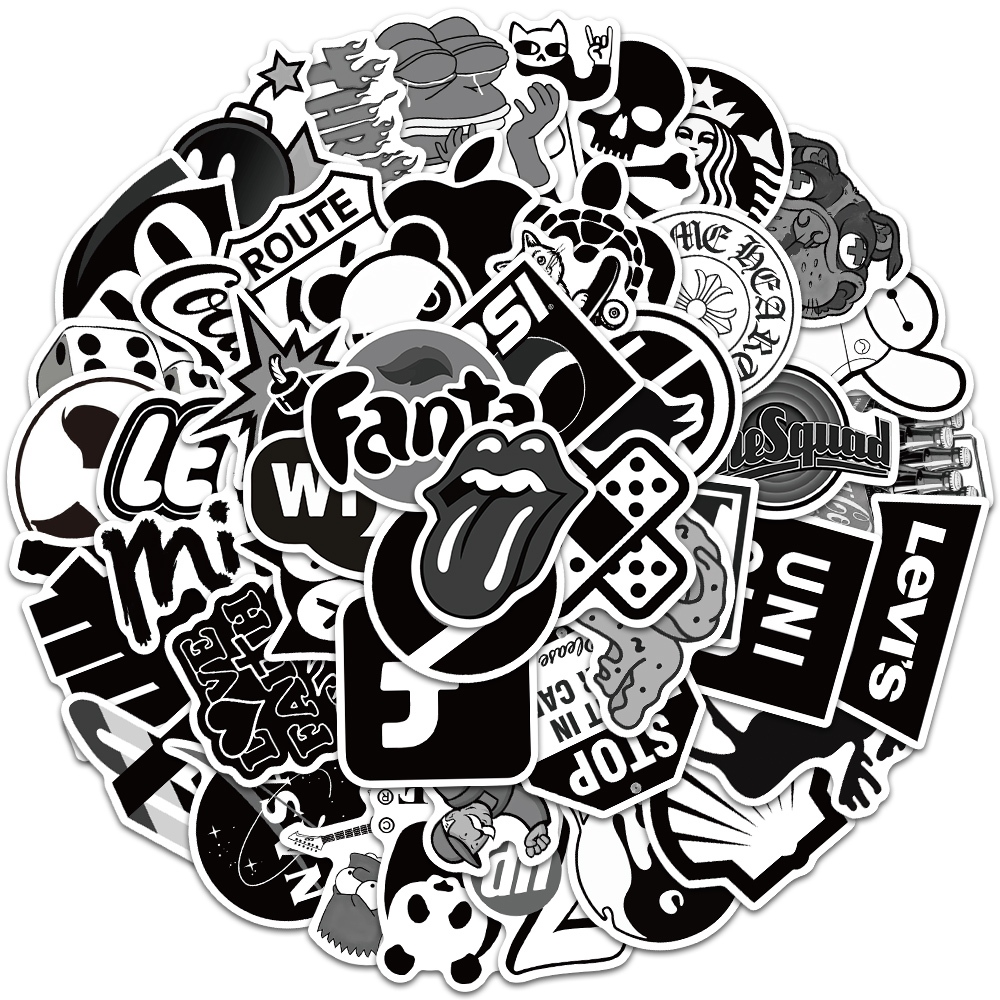Jual COD 50 PCSMerek trendi gaya hitam dan putih stiker untuk Buku ...
