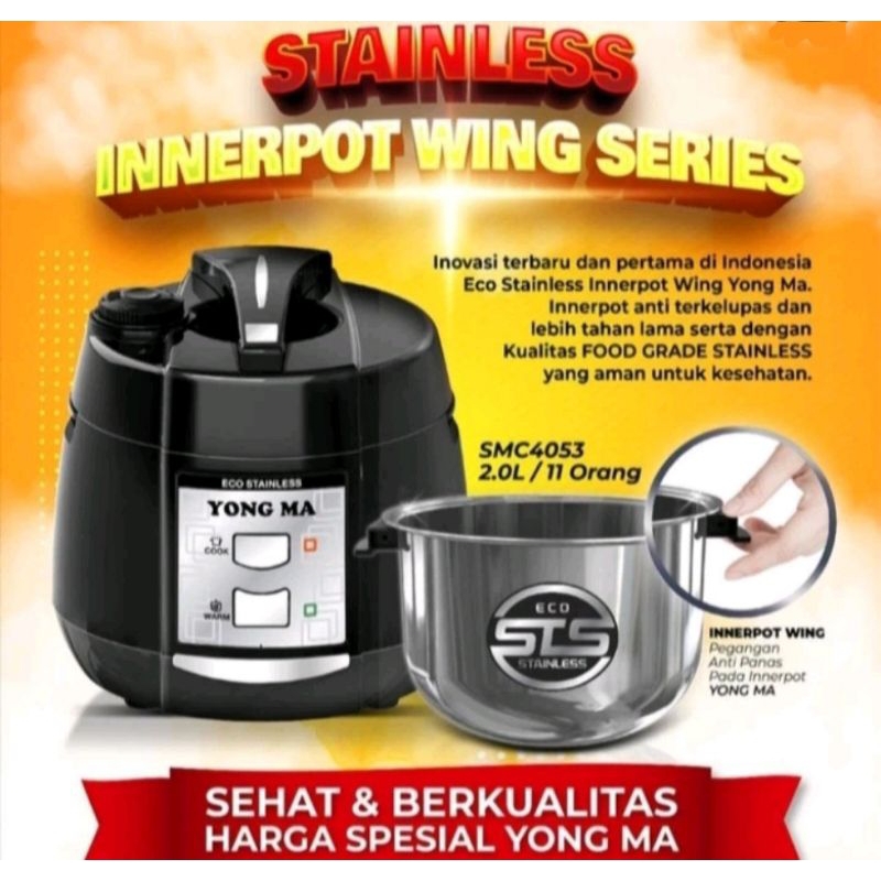 Jual Rice Cooker Magic Com Yongma SMC 4053 Stainless Ukuran Kapasitas 2 ...