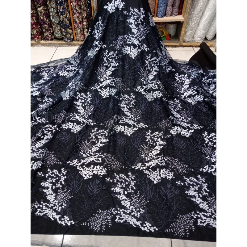 Jual BAHAN/KAIN TILLE BORDIR BUNGA RAMBAT | Shopee Indonesia