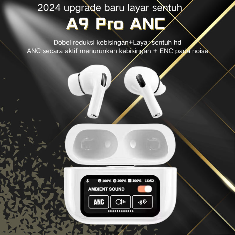 Jual Earphone Bluetooth A9 Pro terbaru 2024 layar, earbuds True Wireless dengan fitur Noise