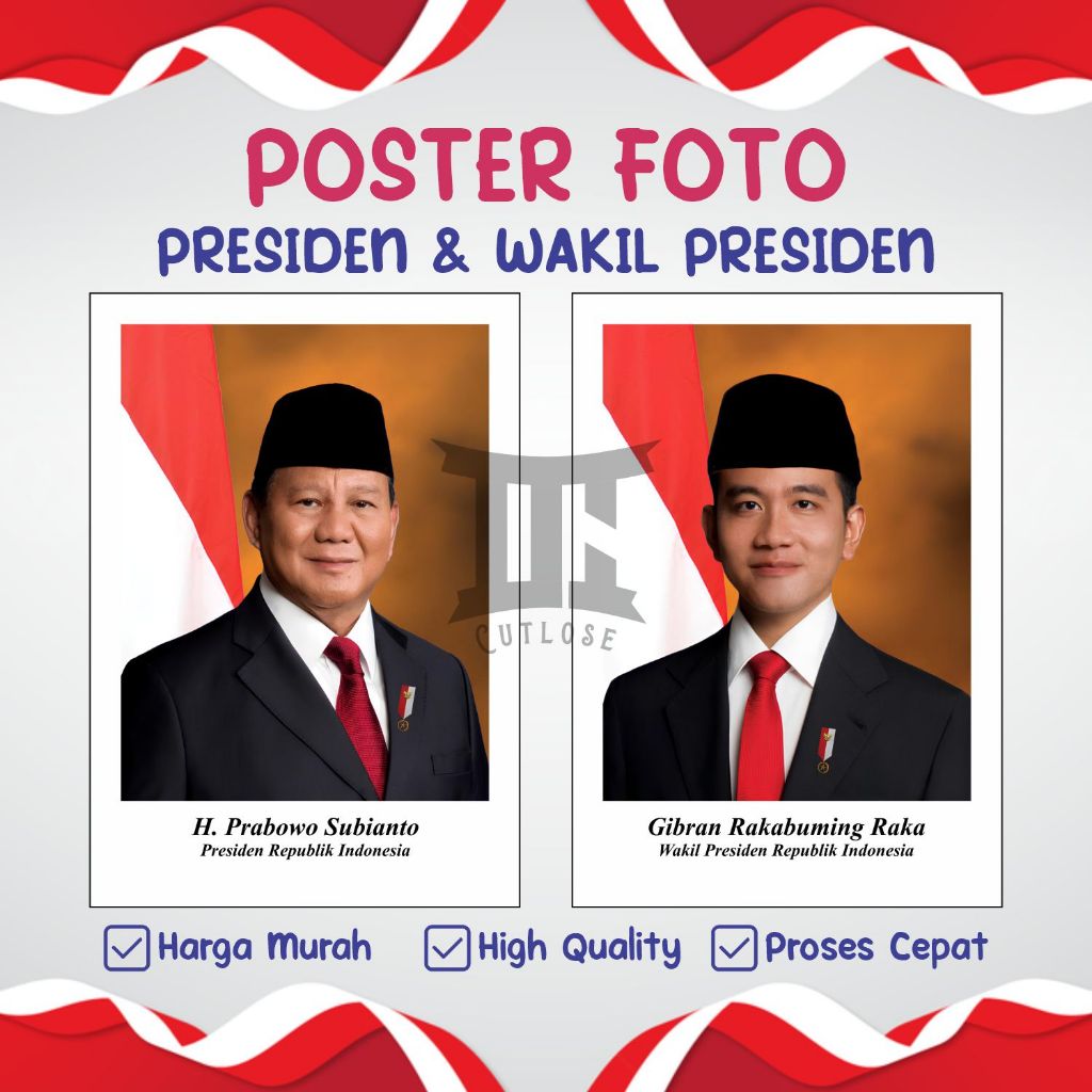 Jual Poster Presiden Prabowo Cetak Foto Gibran Wakil Presiden Indonesia ...