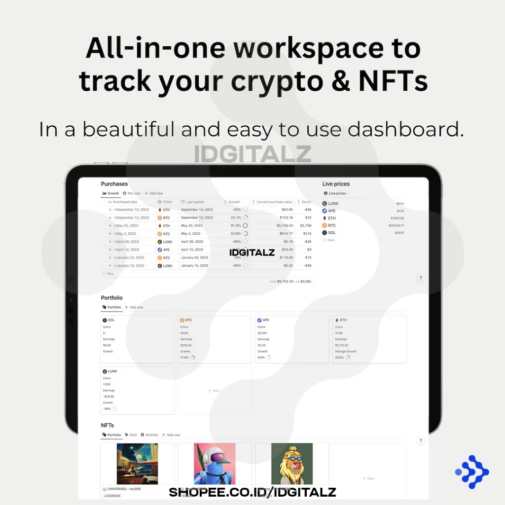 Jual [T087] Notion Template Crypto and NTF Portofolio Tracker ...