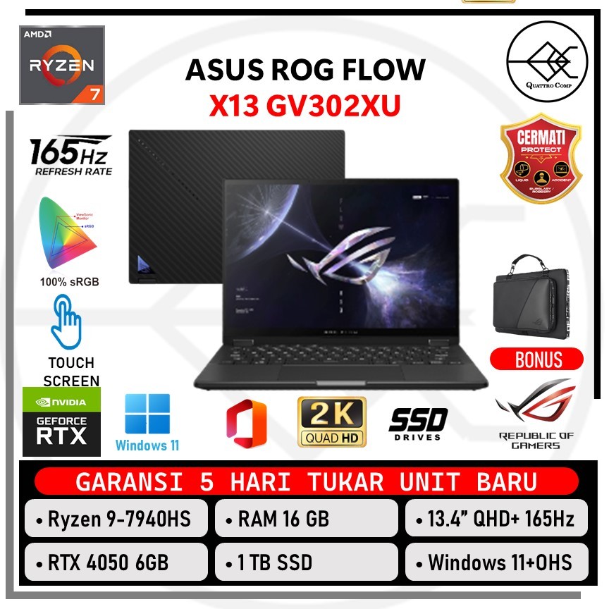 Jual Asus Rog Flow X13 Gv302xu Touch Ryzen 9 7940hs Rtx4050 6gb 16gb 1tb W11ohs 134qhd 8758