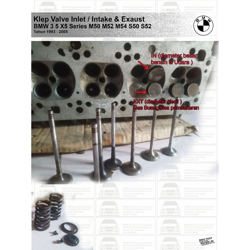 Jual Klep Valve Inlet Intake & Exaust BMW 3 5 X5 Series M50 M52 M54 S50 ...