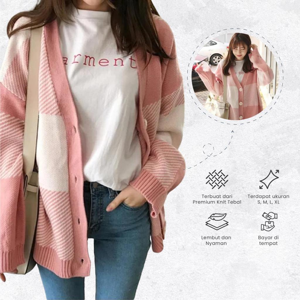Jual Pink casual Kardigan Rajut Korea Style Auntumn Atasan Cardigan ...