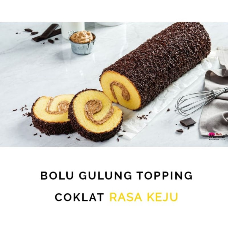 Jual BOLU GULUNG MERANTI TOPING COKLAT RASA KEJU | Shopee Indonesia