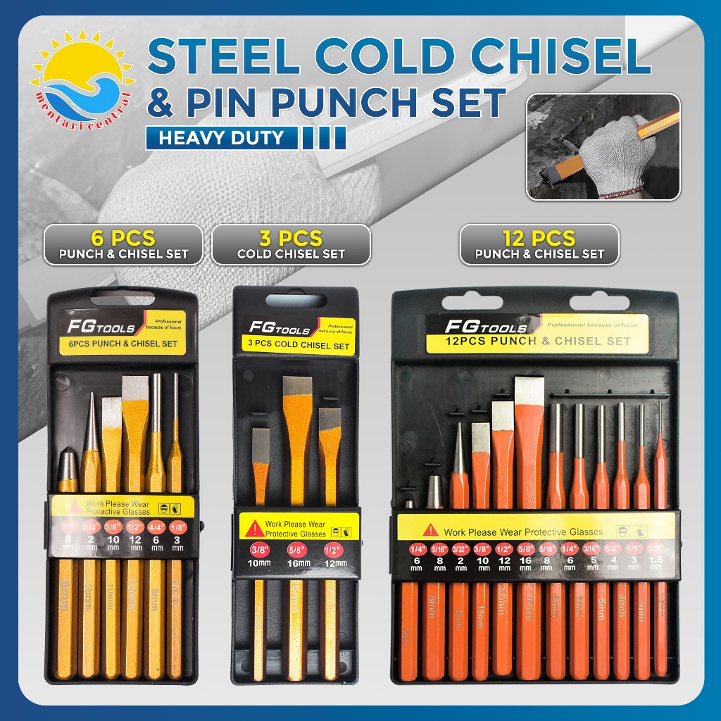 Jual pahat Pin Punch Set isi 3 PCS 6 PCS 12 PCS / Penitik / Penanda Pin ...