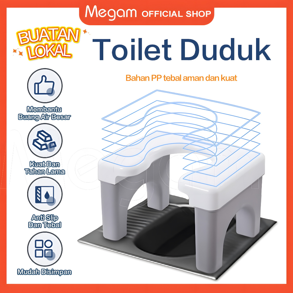 Megam Kursi Toilet Duduk Portable Plastik Tebal WC Duduk Kamar Mandi Wanita Hamil Anti Slip HSB682