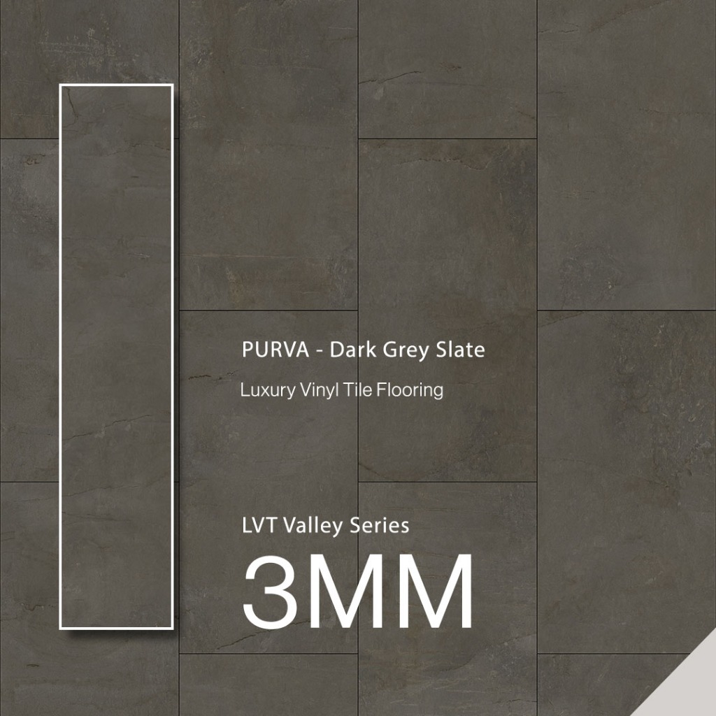 Jual Purva LVT 3 MM Valley Series - Dark Grey Slate (LVT Flooring ...