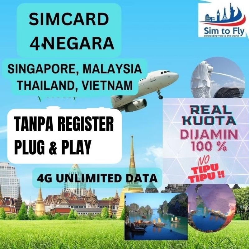 Jual Sim Card Singapore Malaysia Thailand Vietnam 4 Negara ( Simcard