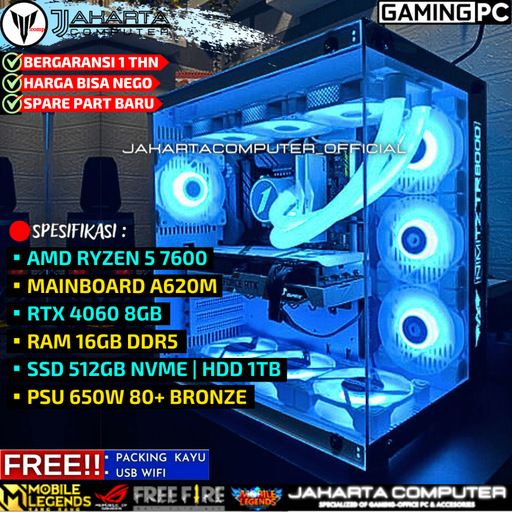 Jual PC GAMING RAKITAN RYZEN 5 7600 RTX 4060 8GB RAM 16GB DDR5 CPU ...