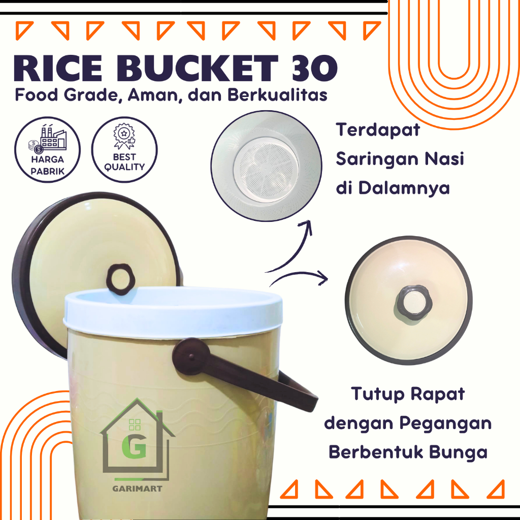 Jual Rice Bucket Plastik 30 Cream Coklat Muat 15L Termos Nasi Besar ...