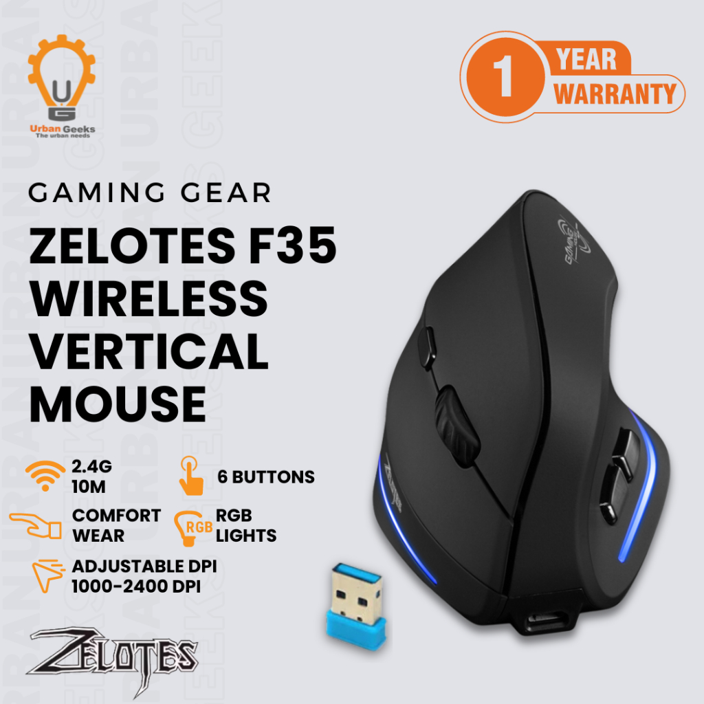Jual Zelotes F35 Wireless Rechargeable Vertical Ergonomic Gaming Mouse ...
