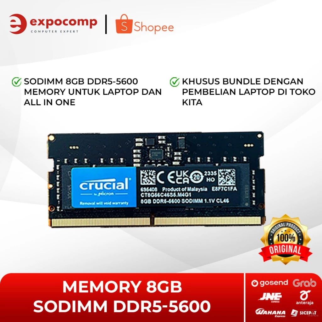 MEMORY 8GB SODIMM DDR5 5600MHz Laptop & All-In-One Performa Editing Video Smooth | Rp2.334.000