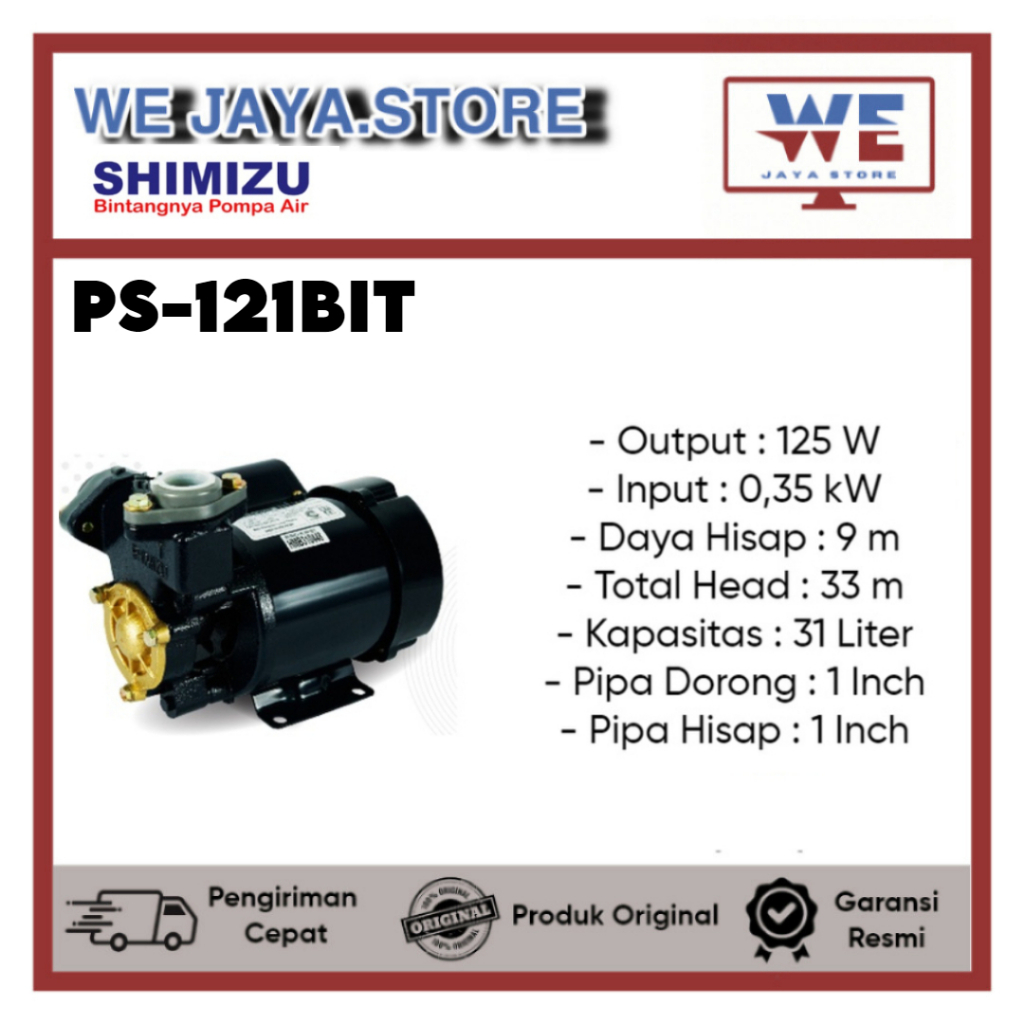 Jual Pompa Air Shimizu PS-121BIT Mesin Pompa Air Otomatis Sumur Dangkal ...