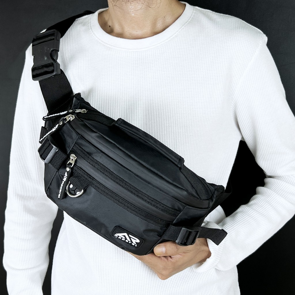 Jual Tas Selempang Pria AR APPAREL Black Box Waistbag Slingbag Casual ...