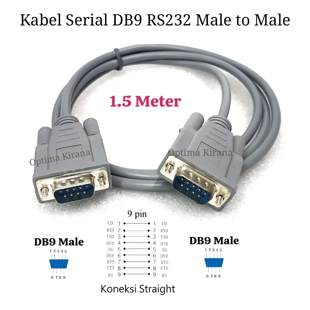 Jual Kabel Serial M-M DB9 RS232 1.5 meter 150cm DB-9 pin 9 Male to Male ...