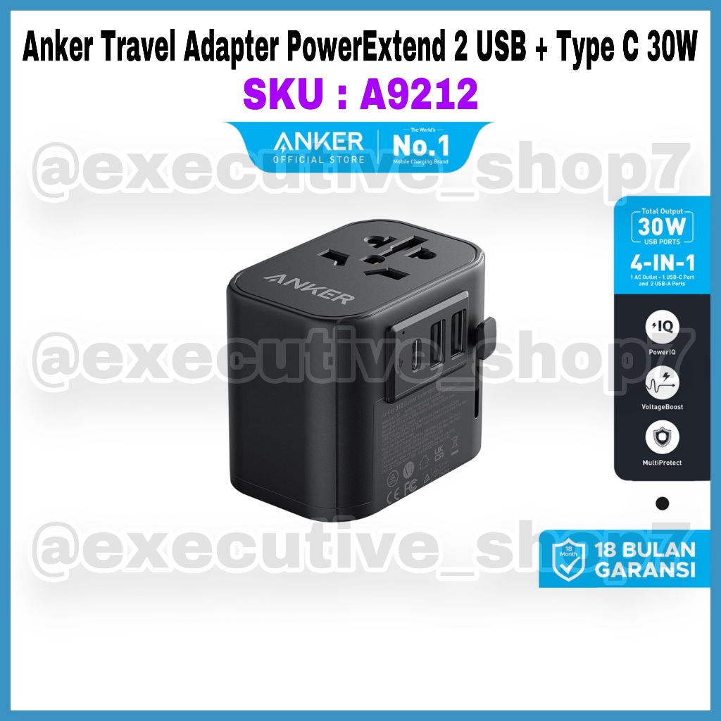 Jual Anker Travel Adapter PowerExtend 2 USB + Type C 30W - SKU A9212 ...