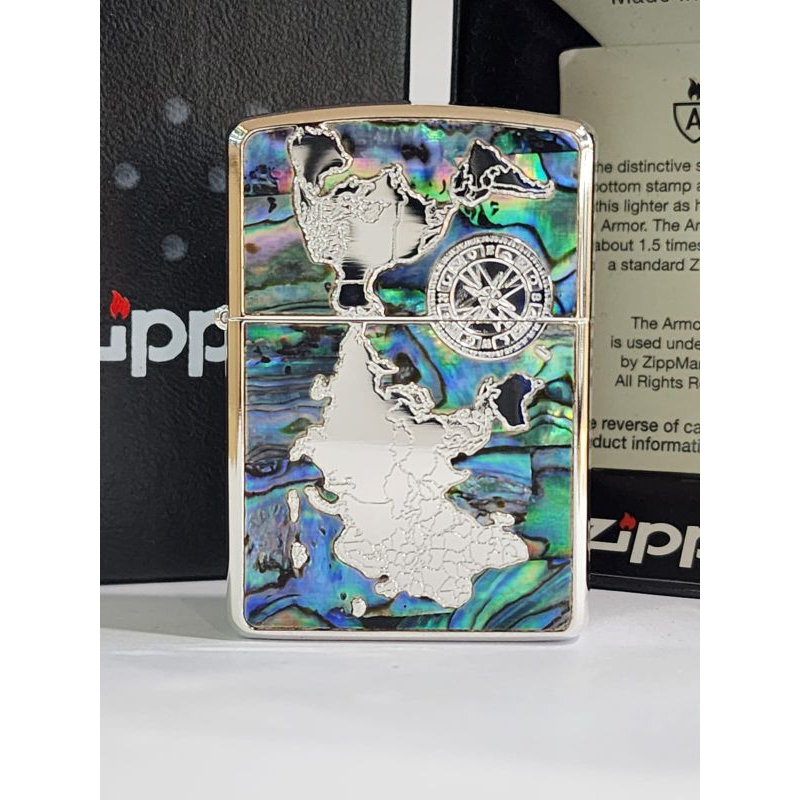 Jual Original Zippo Armor Shell World Treasure Map Silver Plated ...