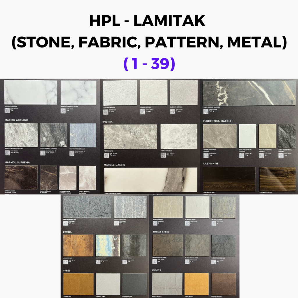 Jual Sample Material HPL Lamitak Stone, Fabric, Pattern, Metal (1-39 ...