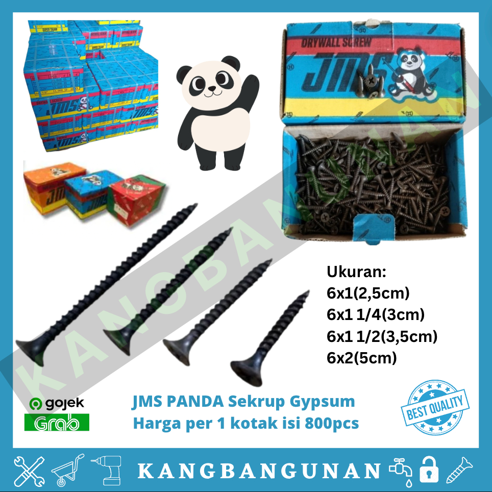 Jual Skrup Gypsum JMS Panda 1 box isi 800pcs 6x1 . 6x1 1/4 . 6x1 1/2 ...