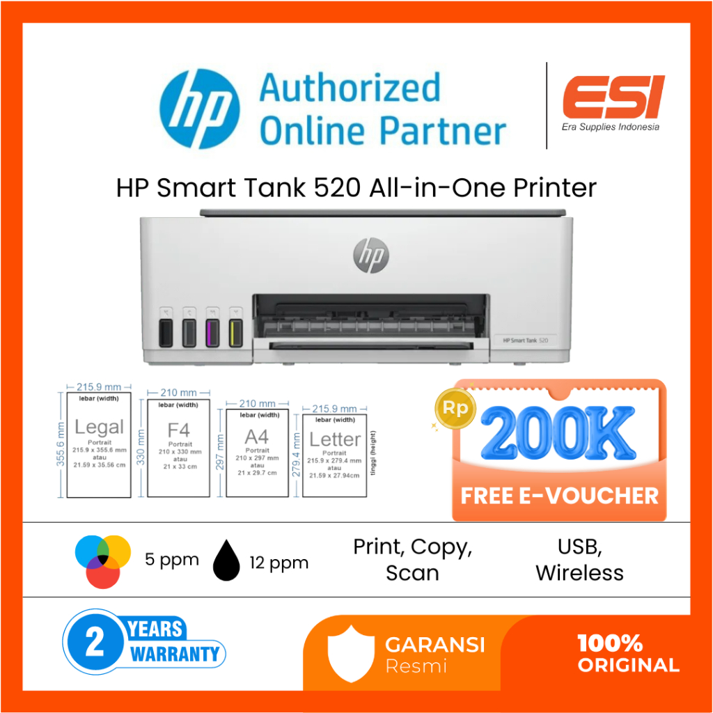 Jual HP Smart Tank 520 All-in-One Printer (1F3W2A) | Shopee Indonesia