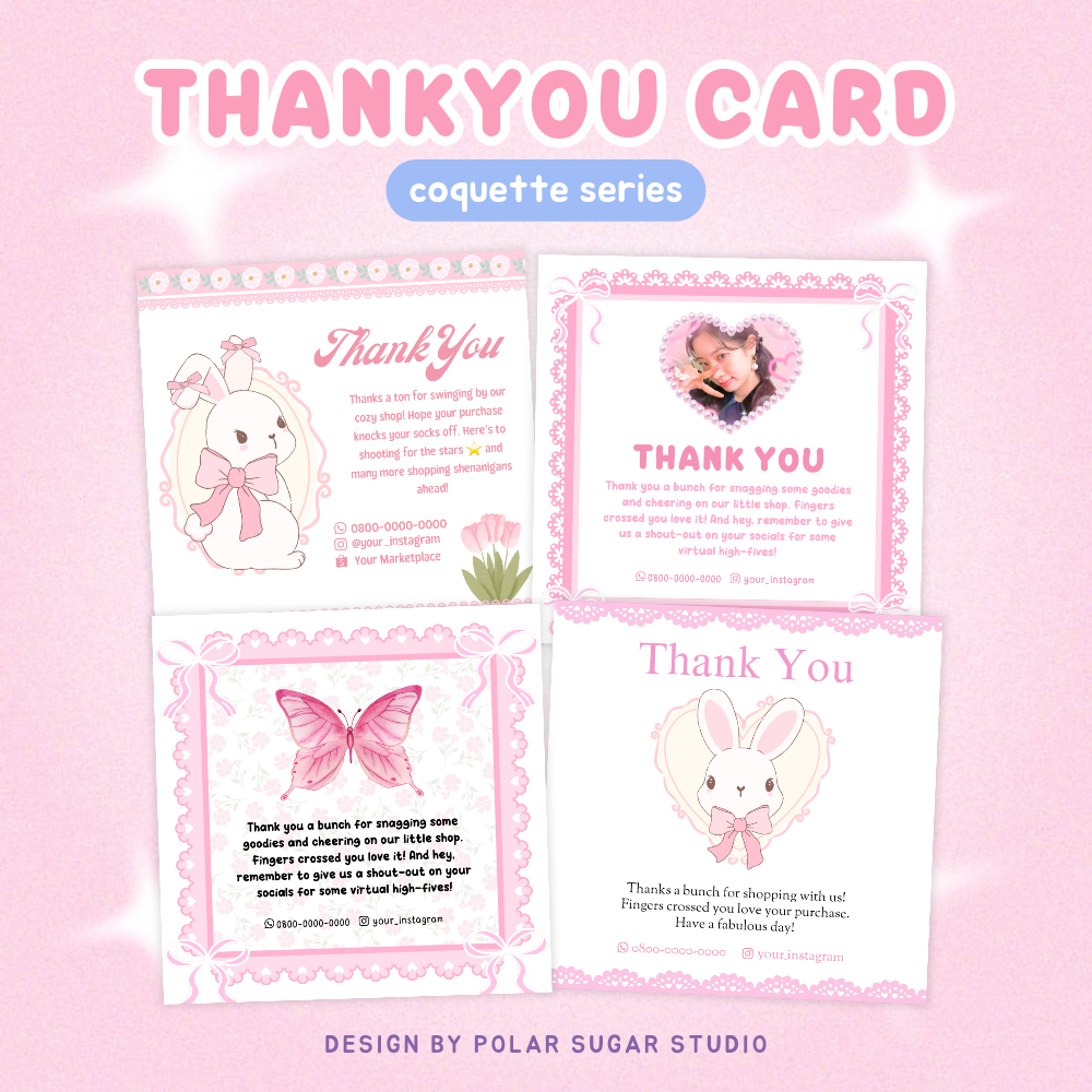 Jual [coquette] Thank You Card Cute Aesthetic - Free Desain [wajib Baca 