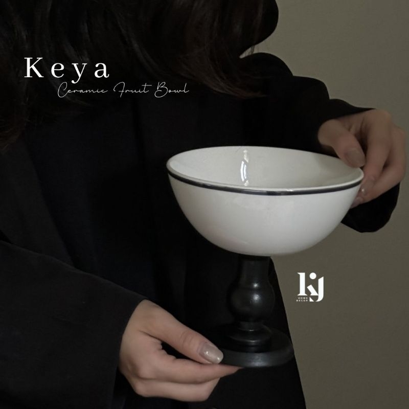 Jual KEYA Ceramic Fruit Bowl Stand Kayu | Shopee Indonesia