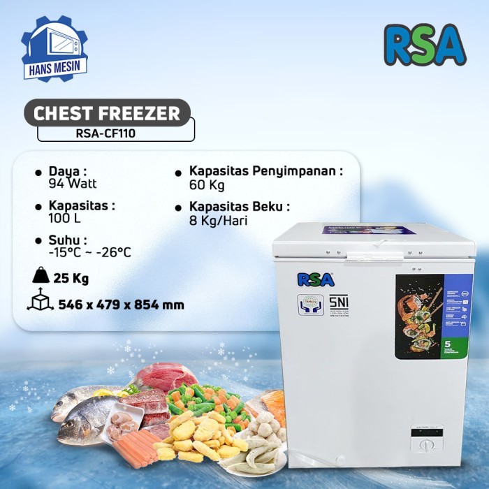 Jual RSA CHEST FREEZER CF-110 / CF 110 / CF110 / 100 LITER | Shopee ...