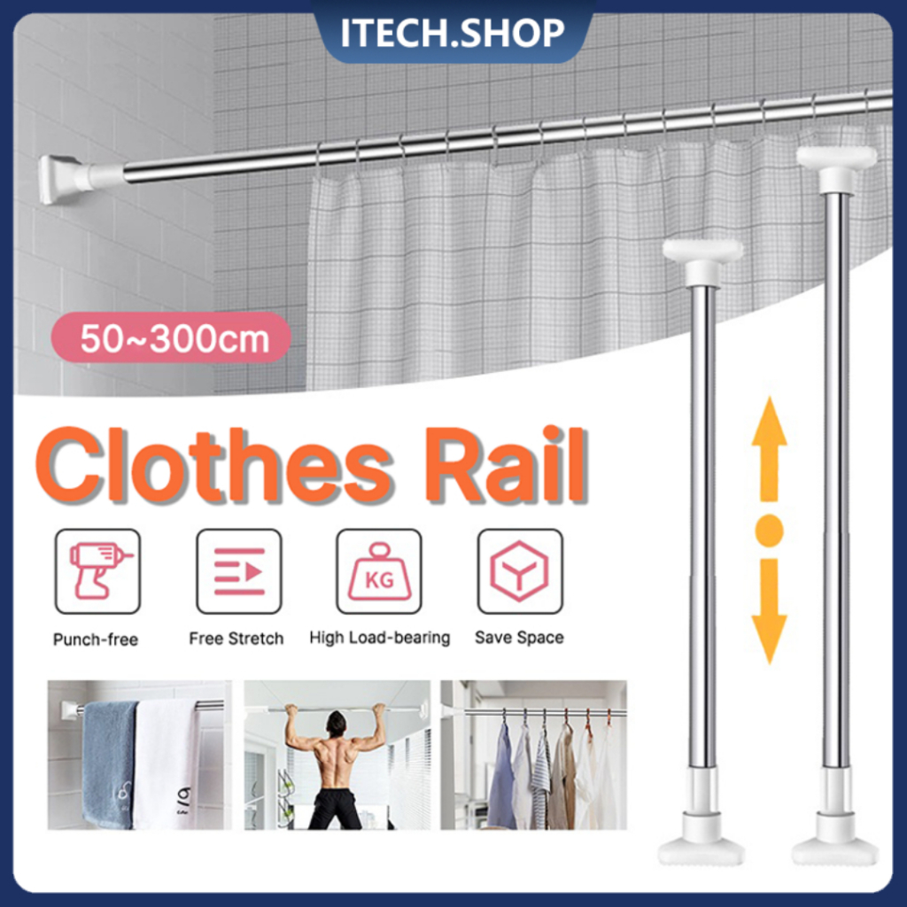 Curtain Pole Extendable Shower Curtain Rail, Shower Rail, No Drilling ...