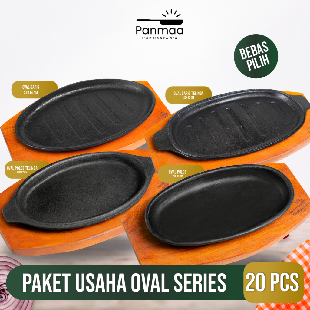 Jual PANMAA Cast Iron Paket Usaha Hotplate Steak Oval Series 20 Pcs ...