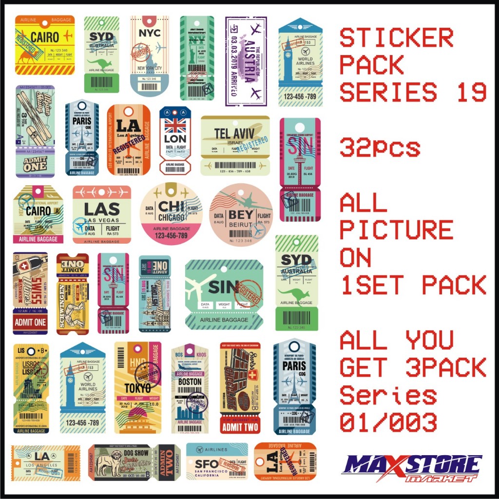 Jual sticker koper set 3in1 isi 3pack / series e / travel sticker pack ...