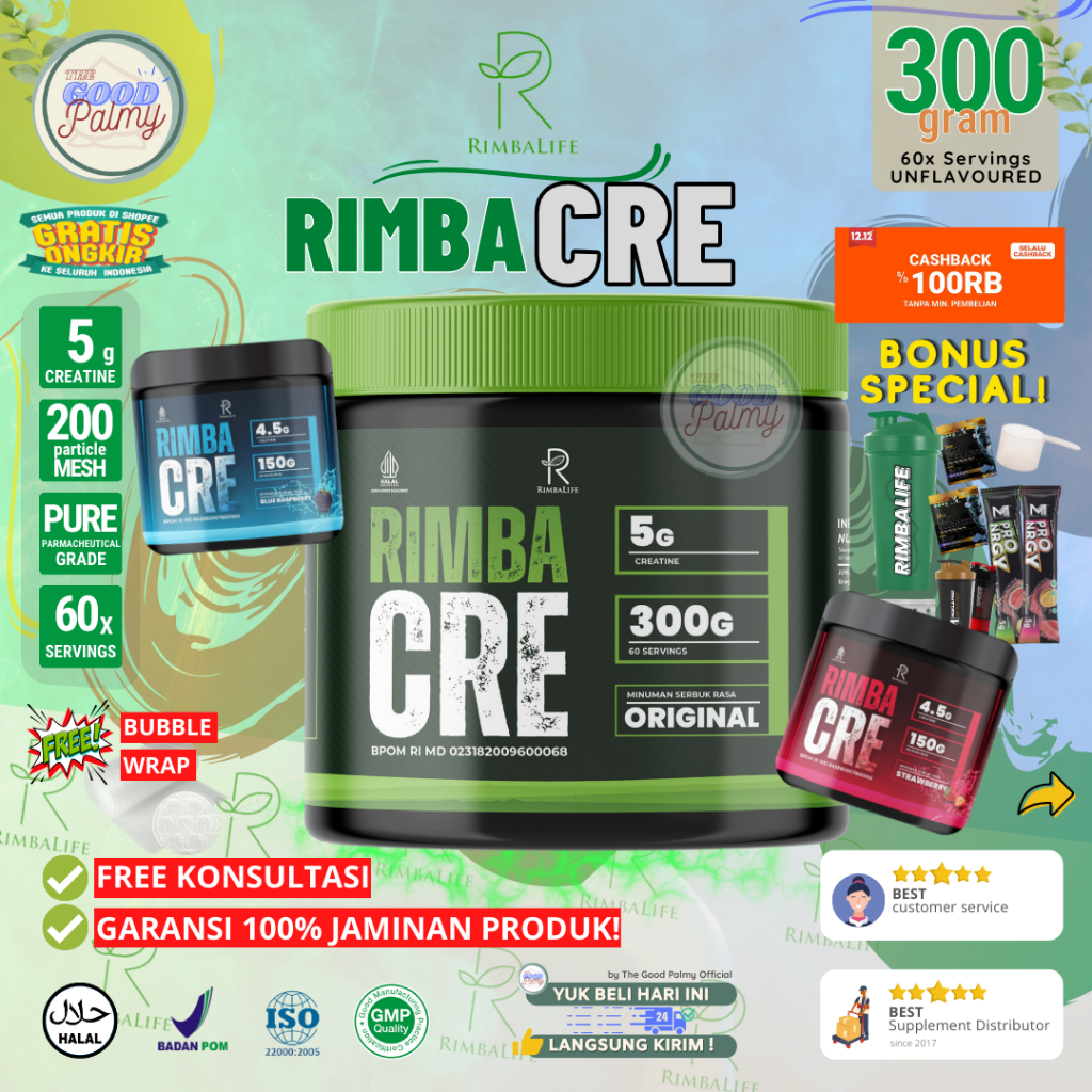 Jual Rimbalife RIMBA CRE Creatine Monohydrate 300 gram 60 serving BPOM ...